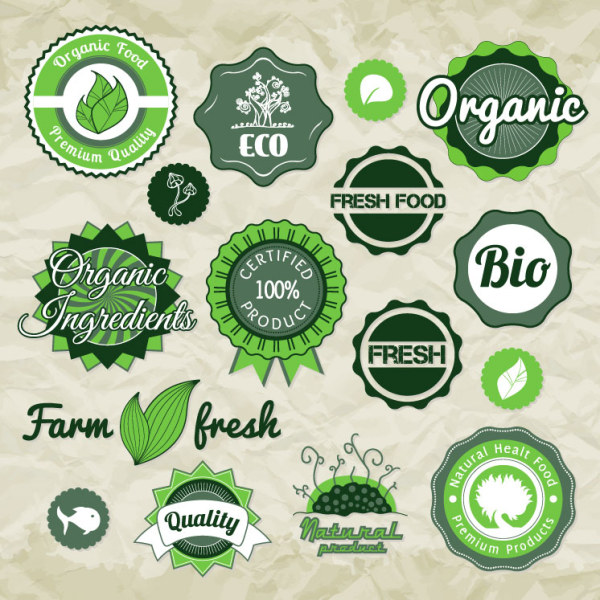 Natural food labels 6 set vector