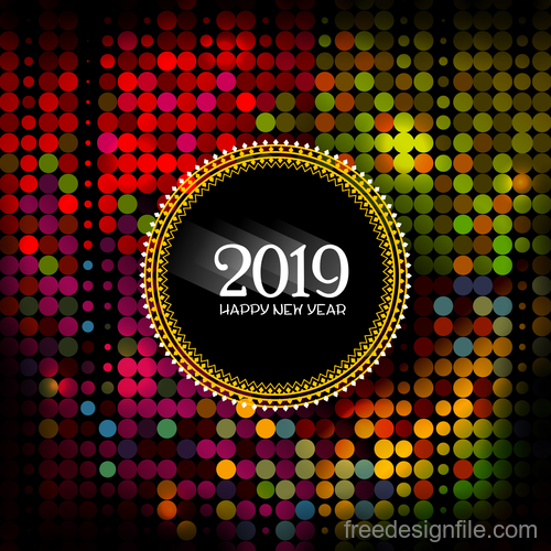 Neon background with 2019 label vector
