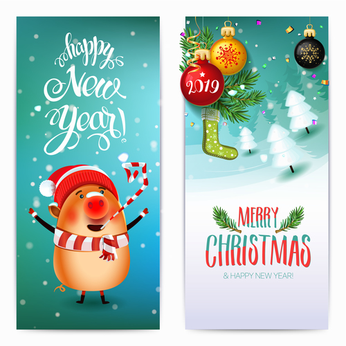 New year with merry christmas vertical banners template vector 01
