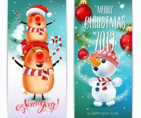 New year with merry christmas vertical banners template vector 03