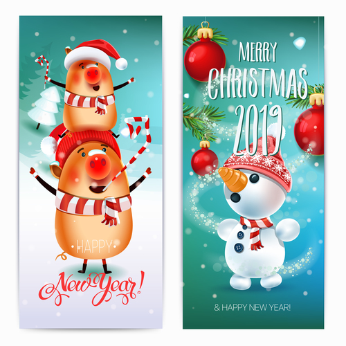 New year with merry christmas vertical banners template vector 03
