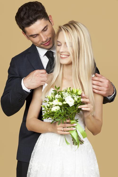 Newlyweds happy wedding photos Stock Photo