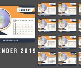 Orange with blue 2019 calendar template vector