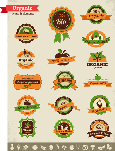 Organic food labels Illustration vector