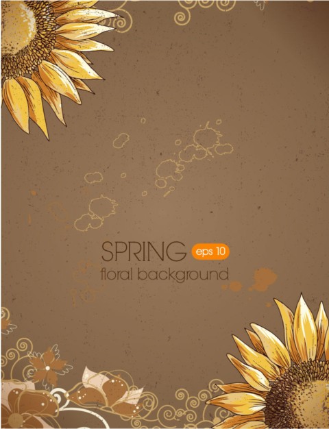 Painted sunflower decorative illustration set vector