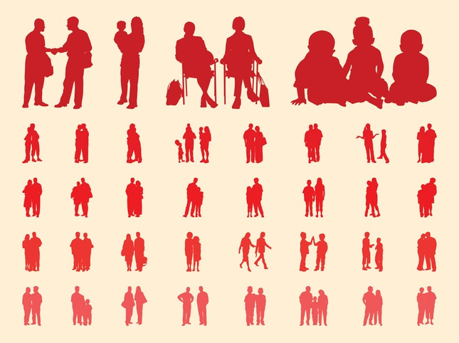 People In Groups Silhouettes Set shiny vector