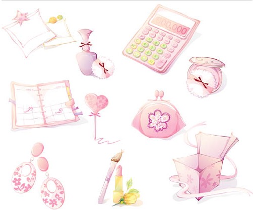 Pink Girls Objects set vector