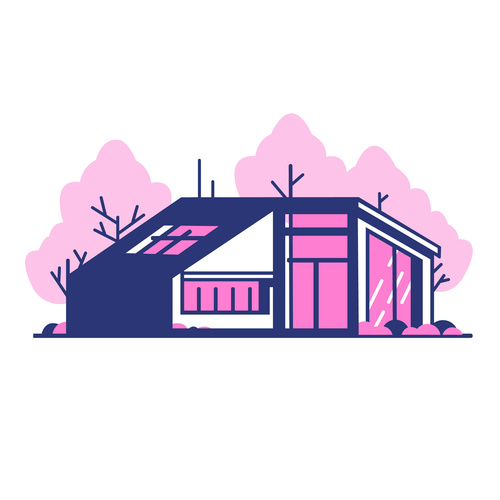 Pink house hand drawn vector