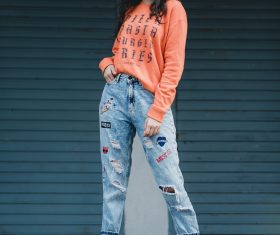 Posing girl standing on the stairs Stock Photo