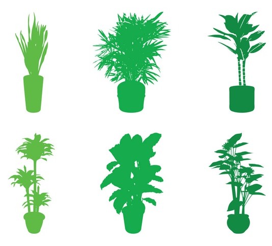 Potted Plant Silhouettes Set set vector