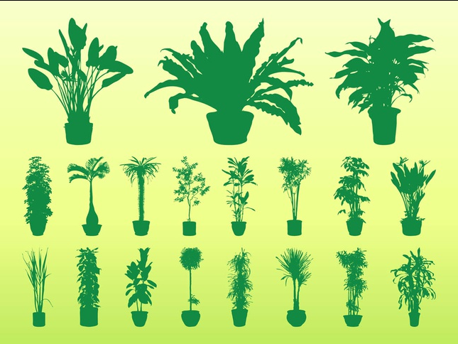 Potted Plants Silhouettes vector