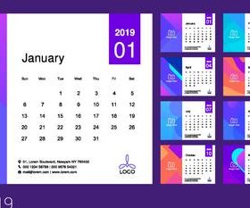 Purple 2019 calendar template vectors