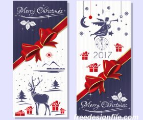 Purple christmas banners with snowy winter forest vector