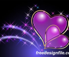 Purple heart with valentine card vector material