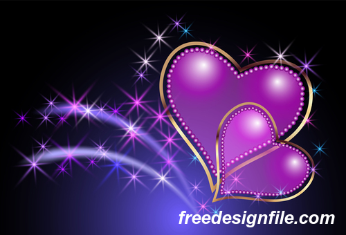 Purple heart with valentine card vector material