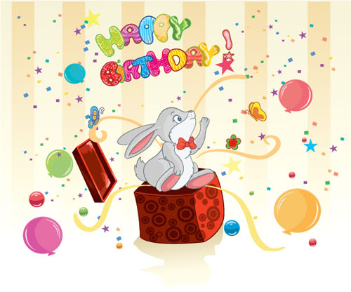 Rabbit Birthday card vector graphics