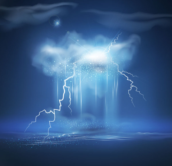 Realistic lightning background vectors