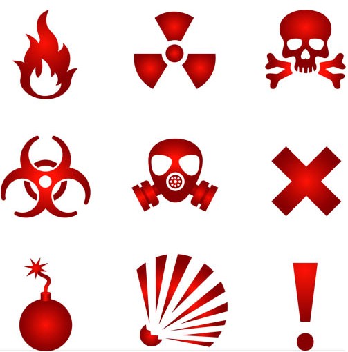 Red Hazards Symbols design vectors