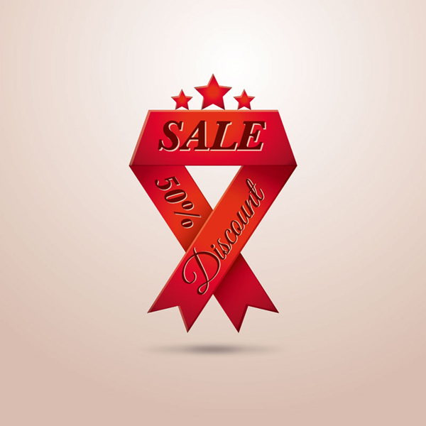 Red Ribbon with sale elements vector