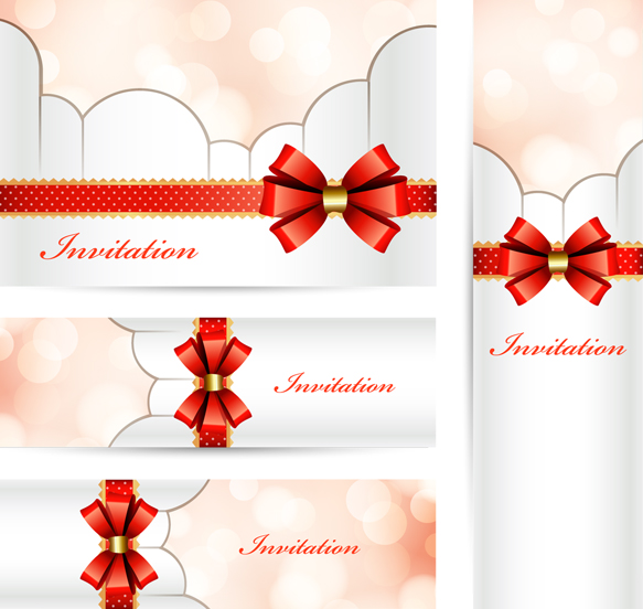 Red bow Invitation cards 1 vector