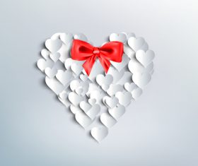 Red bows with white heart background vector