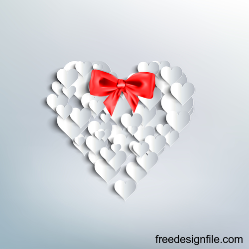 Red bows with white heart background vector