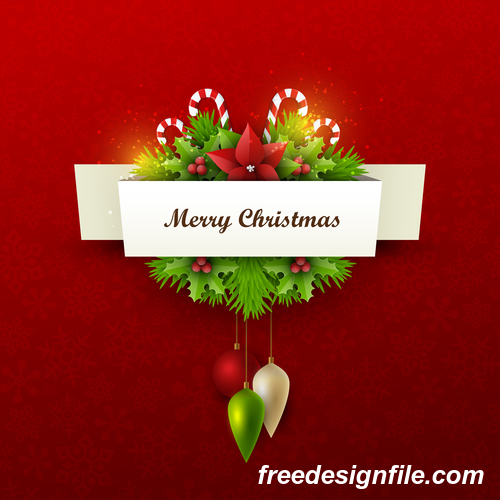 Red christmas background with xmas card design vector 01