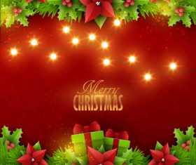 Red christmas background with xmas card design vector 02