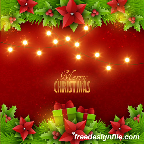 Red christmas background with xmas card design vector 02