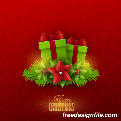 Red christmas background with xmas card design vector 04