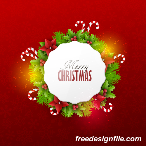 Red christmas background with xmas card design vector 05