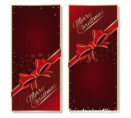 Red christmas banners with red ribbon and bow vector