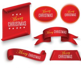 Red christmas sticker with banners and ribbon vector