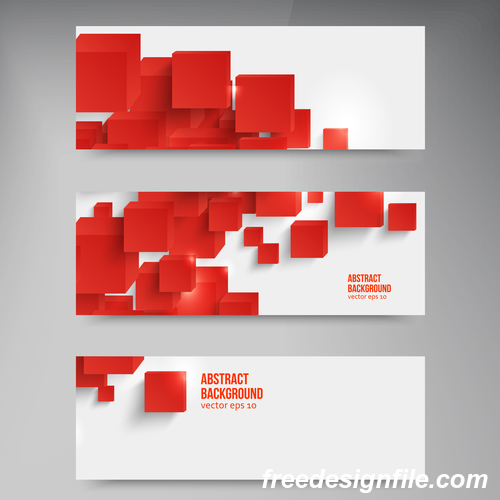 Red cube with banners template vector 01
