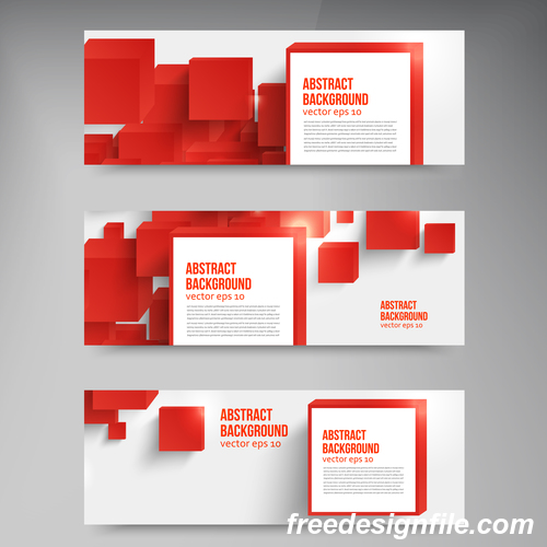 Red cube with banners template vector 02
