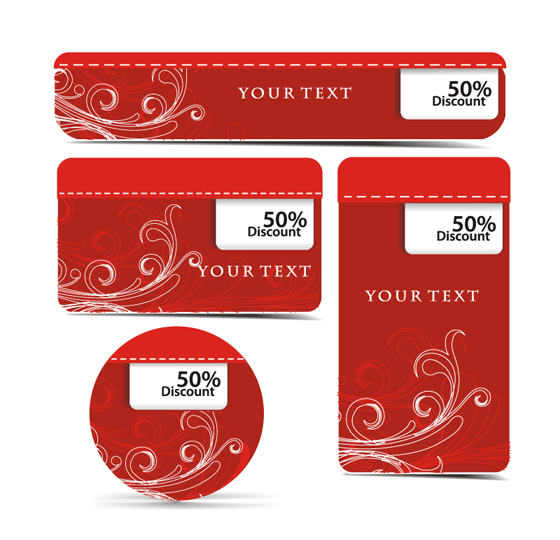 Red discount banner and cards vectors