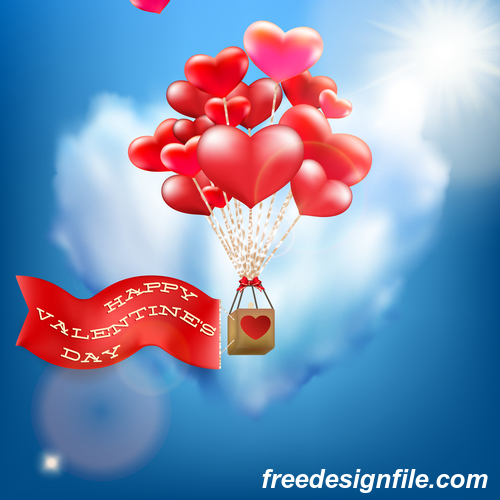 Red heart balloon with sky vector 01