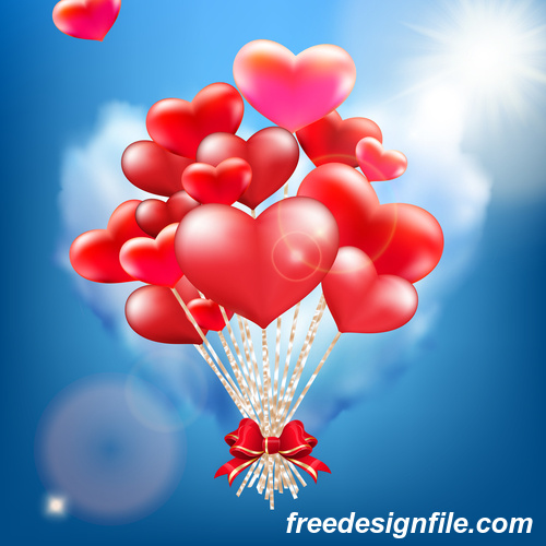 Red heart balloon with sky vector 02