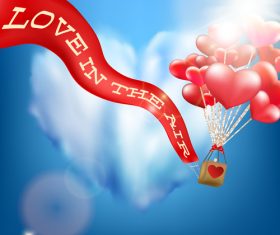 Red heart balloon with sky vector 03