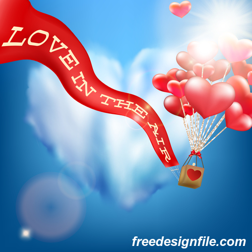 Red heart balloon with sky vector 03