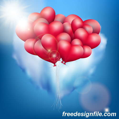 Red heart balloon with sky vector 04