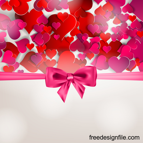 Red heart valentine backgrounds with ribbon bows vector