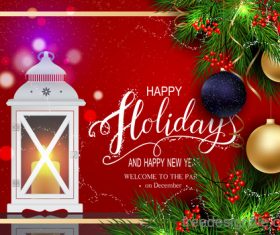 Red new year background with christmas baubles vector 02
