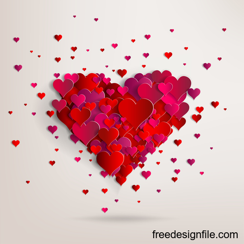 Red paper heart valentine backgrounds design vector 04