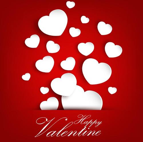 Red valentine card with white hearts vectors 01