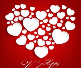 Red valentine card with white hearts vectors 02