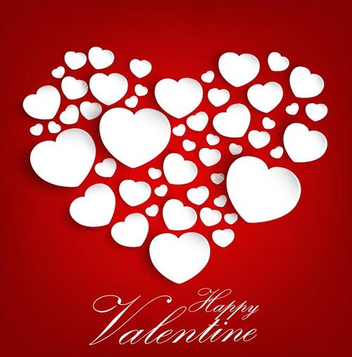 Red valentine card with white hearts vectors 02