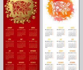 Red with white 2019 calendar template chinese vector