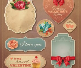 Retor valentines day labels template vector