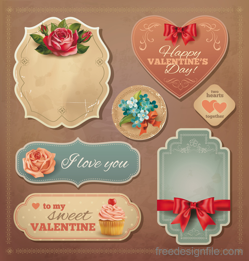 Retor valentines day labels template vector